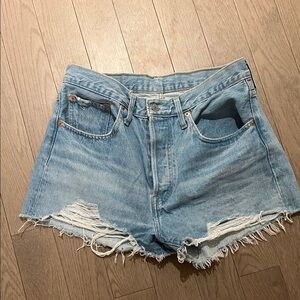 Vintage-Inspired Light Blue Distressed Denim Shorts